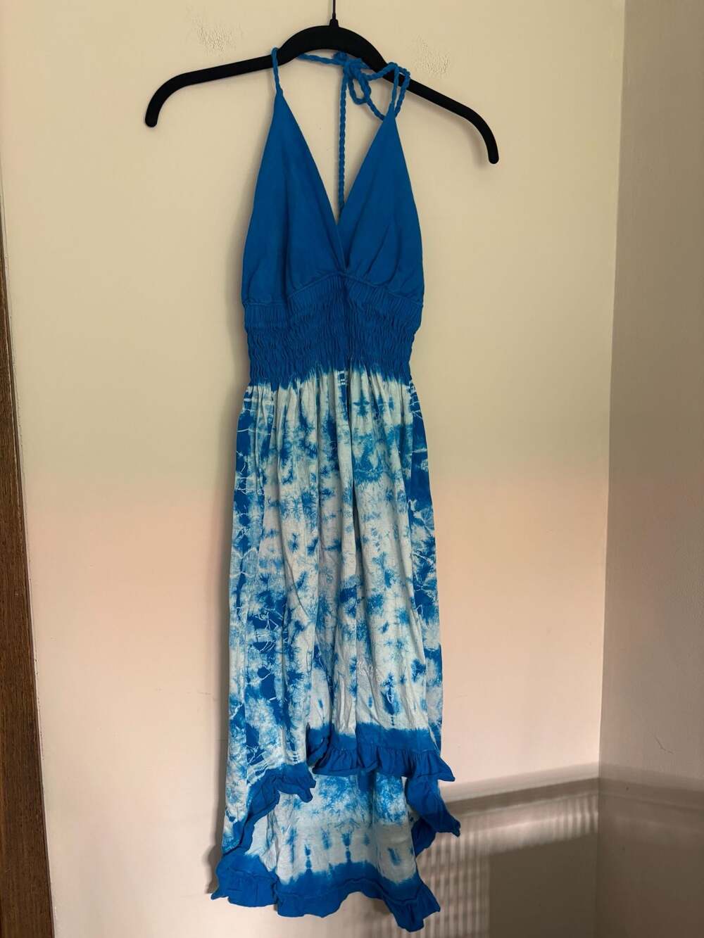 Mayan Paradise Women’s Blue Cotton Tie-Dye Halter Maxi Dress Sz XL